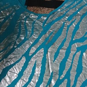 Vibrant Teal and Silver Zebra Print Women's Top